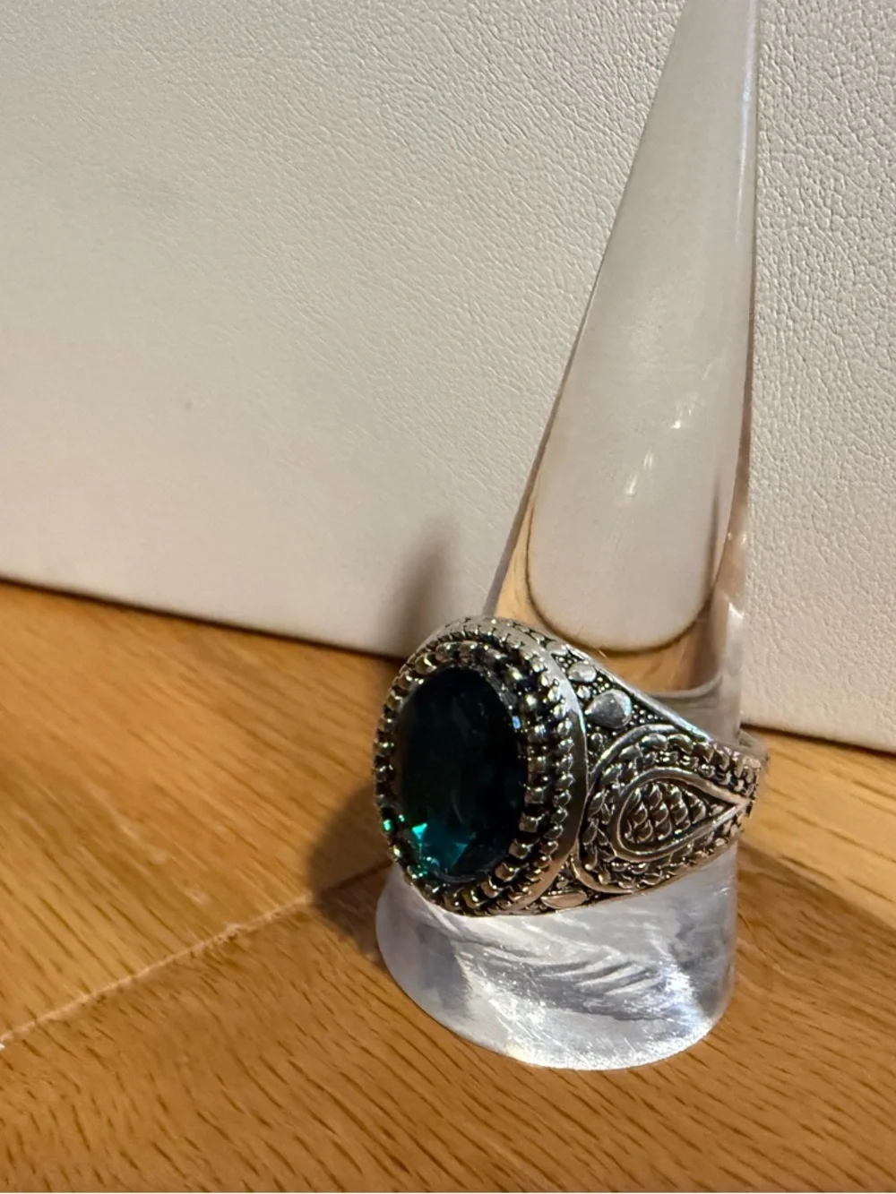 Designer Inspired Silver Tone Large Cocktail Ring - Blue Oval Stone